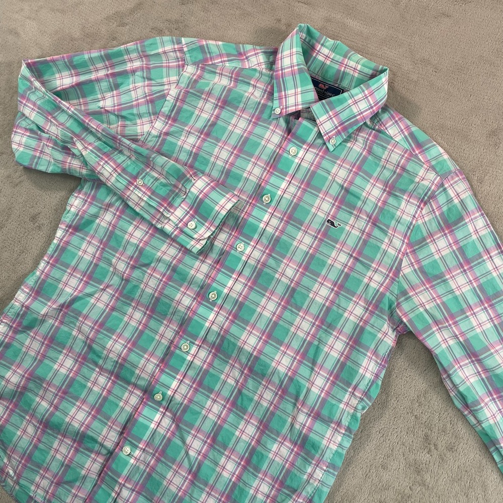 Vineyard Vines Slim Fit Whale Shirt Men Medium Multi‎ Plaid Long Sleeve Preppy